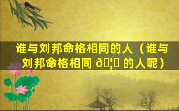 谁与刘邦命格相同的人（谁与刘邦命格相同 🦄 的人呢）